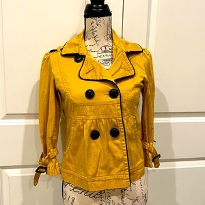 Cute American Rag golden mustard color jacket with cinched waist look.